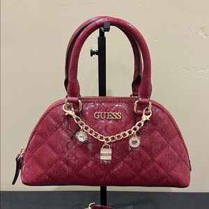 GUESS | “Black Cherry Valento” Mini Satchel w/ Iconic Bag Charms & Crossbody